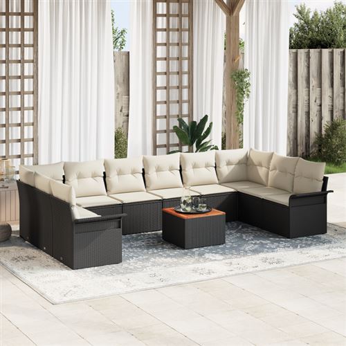 Non Communiqué Noir Ensemble De Canapé De Jardin 11 Pièces Avec Coussins Poly Rattan Acacia