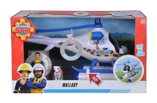 coffret sam le pompier : l'hélicoptère police avec sons et lumières et rose + chien - figurine articulée + accessoires +