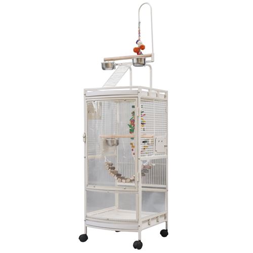 Cage à Oiseaux, avec 4 roulettes et escalier supérieur - 50.5 x 46 x 180cm transparente (jouets non inclus)