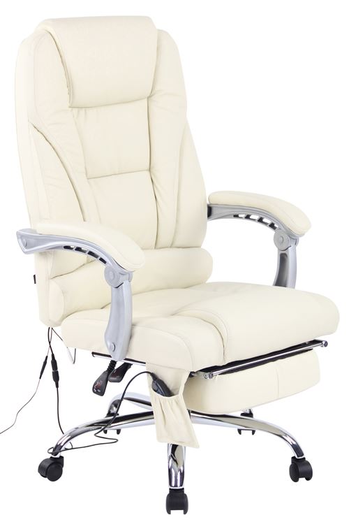 CLP Fauteuil de bureau Pacific en véritable Cuir avec Fonction massage , Crème