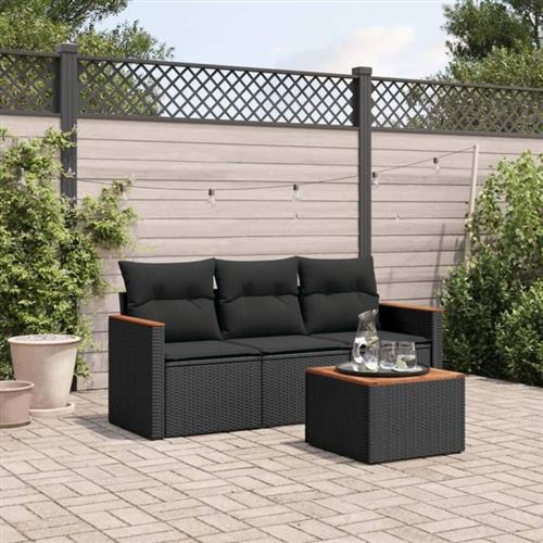 Non Communiqué Noir Vidaxl Salon De Jardin Avec Coussins 4 Pcs, Canapés De Terrasse, Ensemble De Meubles De Patio, Mobilier D'extérieur, 3258163