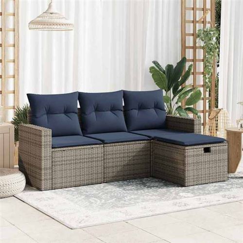 Non Communiqué Gris Vidaxl Salon De Jardin 4 Pcs Avec Coussins Résine Tressée 3325357