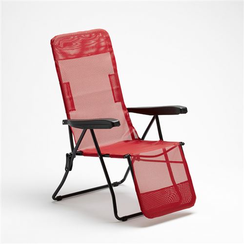 Chaise longue de plage et de jardin avec accoudoirs en acier Relax Rouge et Noir