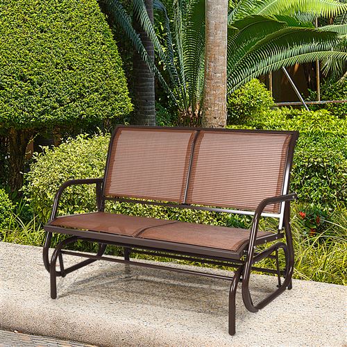 fauteuil à bascule giantex brun 123,5 cm x 71 cm x 87 cm avec 2 places en textilène pour extérieur