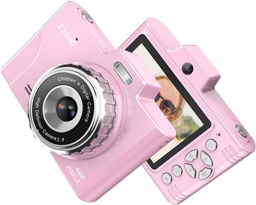  Appareil Photo Num&eacute;rique 2,5K 48MP - Zoom 8x - Ecran 2,8"" - Rechargeable - 64GB Carte M&eacute;moire + Lecteur - Rose - Pr&ecirc;t &agrave; Photographier 