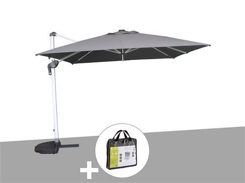  Parasol d&eacute;port&eacute; droit carr&eacute; Equador Ardoise avec led avec housse de protection - 3 x 3 m - Hesp&eacute;ride