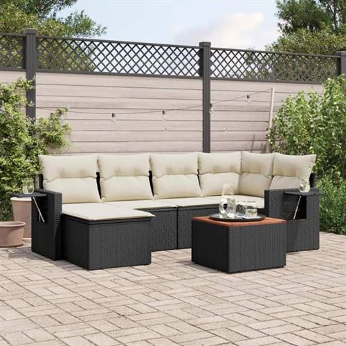 vidaXL Salon de Jardin avec Coussins 7 pcs, Canapés de Terrasse, Ensemble de Meubles de Patio, Mobilier d'Extérieur, Noir 3224663