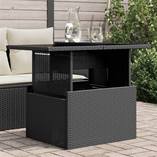 Non Communiqué Noir Table De Jardin Dessus En Verre 100X55x73cm Résine Tressée