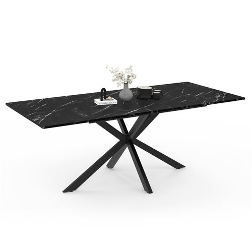 Non Communiqué Noir Table A Manger Extensible Sans Tiroir 10 Personnes Rectangulaire En Mdf L 160 Cm