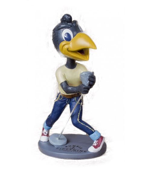 figurine corbeau et vieux micro shure 18x10 cm rockabilly schmiere rumble 59
