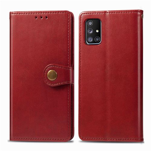 MPFRANCE Housse pour Samsung Galaxy A51 5G Rouge [Porte Carte, etui portefeuille, boucle]