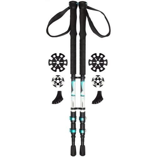 ABBEY Lot de 2 Bâtons de Randonnée Télescopique - Réglable de 63 a 135 cm - Bleu Vert