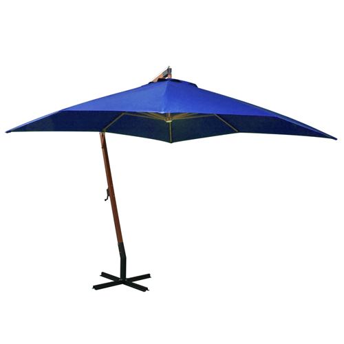 Parasol suspendu avec m&acirc;t Bleu azur&eacute; 3x3 m Bois de sapin massif