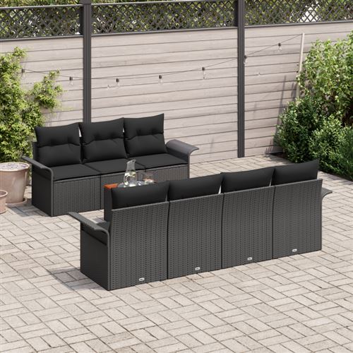 Non Communiqué Noir Ensemble De Canapés De Jardin De 8 Pièces Avec Coussins Poly Rotin Acacia, Canapé De Jardin 2 Places Avec Rangement Et Cou