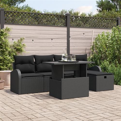 Non Communiqué Noir Canapé De Jardin 6 Pièces Avec Coussins En Poly Rattan 3361082