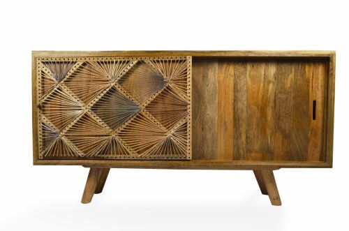 TAKANI Buffet à 2 portes coulissantes en Bois Manguier à Motif Tissé