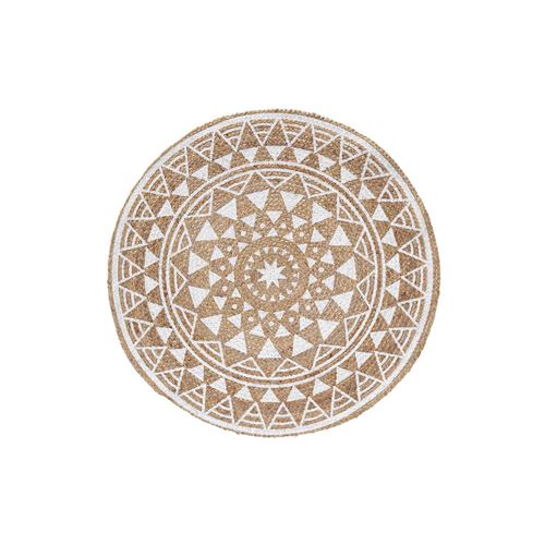 Tapis deco rond (0) 90 cm jute imprime silha Blanc Douceur d'Intérieur