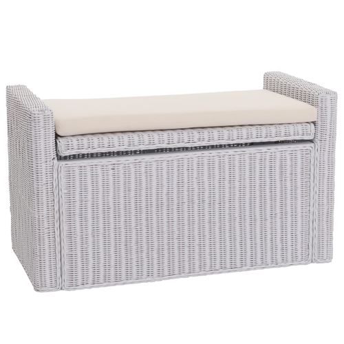 Banc banquette / coffre de rangement M92, rotin, blanc
