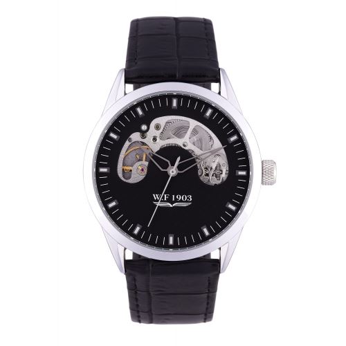 Montre Homme W.F 1903 à Quartz Cadran Noir 42 mm Et Bracelet Argenté En PU WFS18094