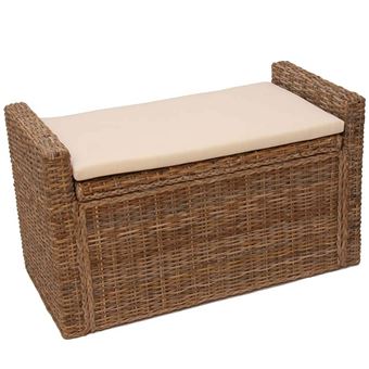 Banc coffre de rangement M92 en rotin avec coussin 88cm gris cubu - 1