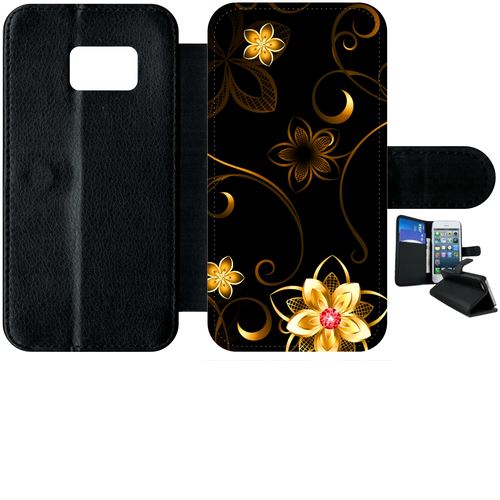 Etui À Rabat Samsung Galaxy S7 Fleur D Or Fond Noir