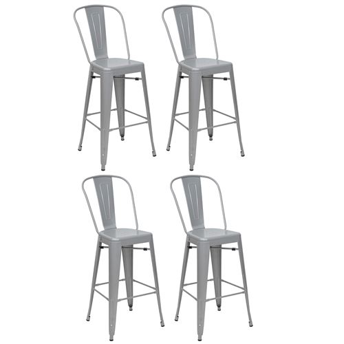 HW - 4x tabouret de bar C-A73, chaise de comptoir avec dossier, m&eacute;tal, design industriel - gris