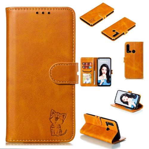 Etui en PU modèle de chat marron pour votre Huawei P20 lite (2019)/Nova 5i