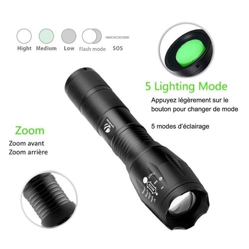 T6 LED lampe de poche haute puissance longue portée étanche camping main  lampe de poche rechargeable