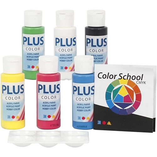 Lot de peinture acrylique Plus Color - 6 x 60 ml - Couleurs primaires