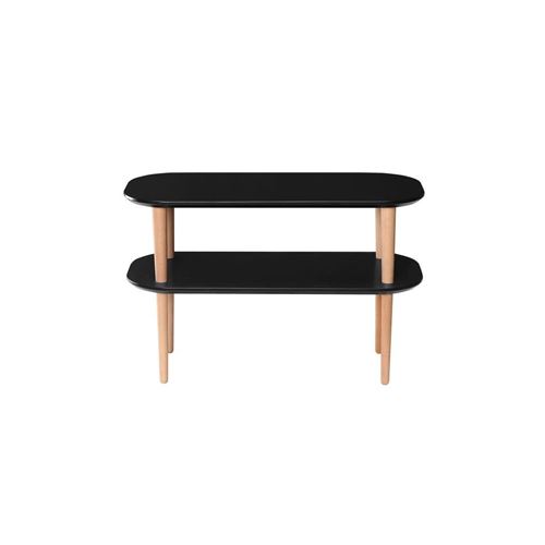 FINLANDEK Meuble TV INKERI scandinave en MDF noir laqué mat + pieds bois massif - L 80 cm