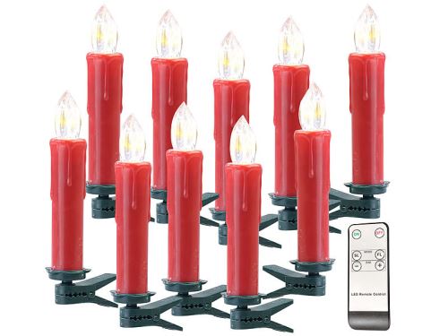 Pack de 10 bougies à LED sans fil avec télécommande - Rouge