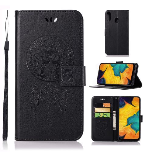Etui en PU support de capteur de rêves de hibou noir pour votre Samsung Galaxy A30