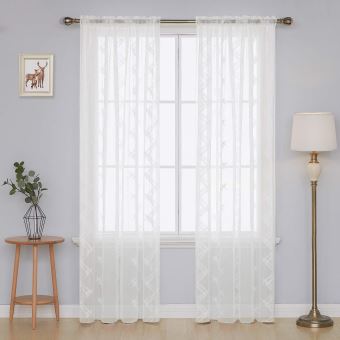 Deconovo Lot De 2 Rideau Brode Passe Tringle Voilage Blanc