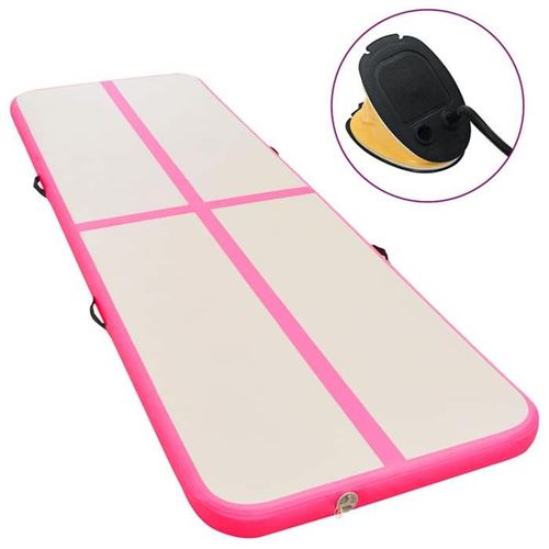 Vidaxl tapis gonflable de gymnastique avec pompe 400x100x10cm pvc rose