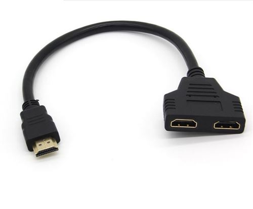 Adaptateur 2 ports Cable HDMI pour Television POLAROID TV Console Gold 3D FULL HD 4K Ecran 1080p Rallonge (NOIR)