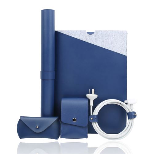 Etui en PU avec pochette pour souris et sac d'alimentation, tapis de table et enrouleur de bobines bleu pour votre MacBook Air/Pro 13.3-inch