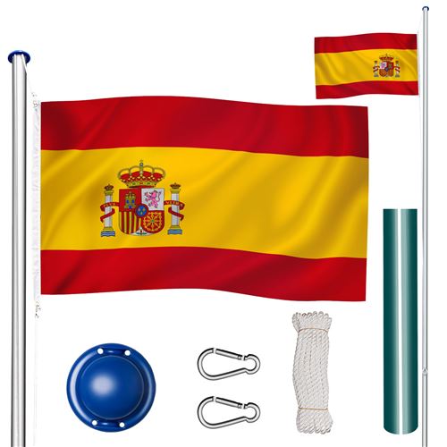 TecTake Mât avec drapeau réglable en hauteur - Espagne
