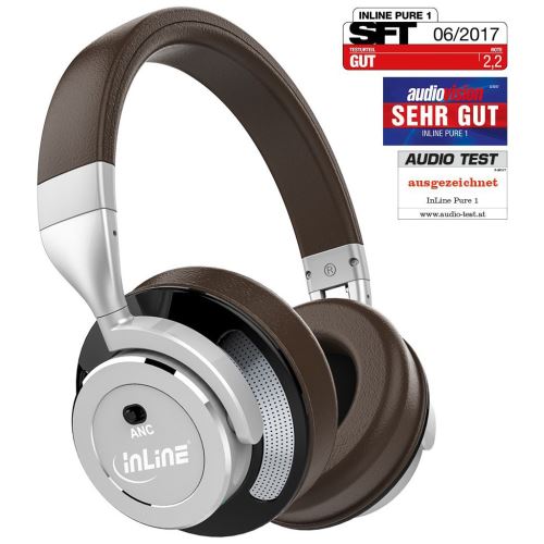 InLine PURE I - Koptelefoon met micro - over oor - Bluetooth - draadloos - NFC - actieve geluidsdemping - 3,5 mm-stekker - antraciet zwart