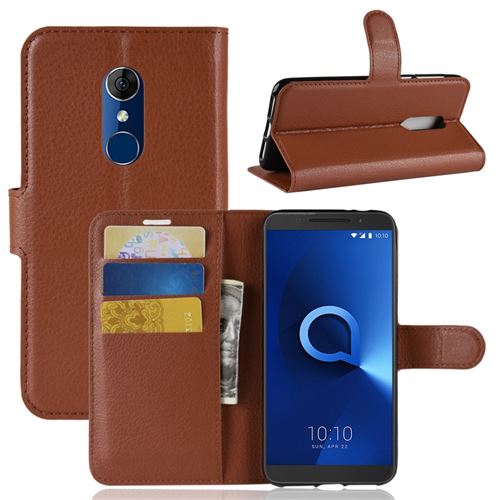 Etui en PU marron pour votre Alcatel 3