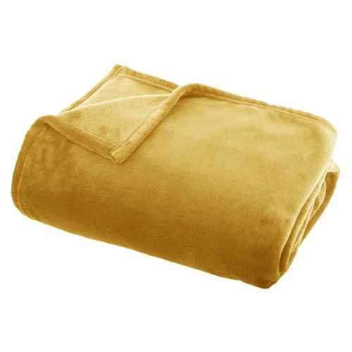 Paris Prix Jaune, Jaune Ocre Atmosphera - Grand Plaid En Flanelle Uni - 180X130 Cm - Jaune Ocre - Ollis