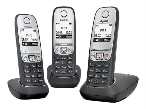 Gigaset A415 Trio - Téléphone sans fil avec ID d'appelant - DECTGAP - (conférence) à trois capacité d'appel - noir + 2 combinés supplémentaires