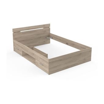 Lit adulte - MICHIGAN - 140 x 200 cm - 2 tiroirs / 1 niche - Chene Kronberg - DEMEYERE - 1