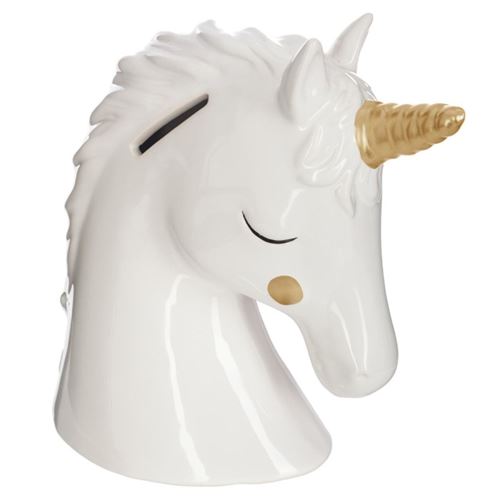 Tirelire - Tête de licorne - H 15,5 cm - Dolomite - Blanc