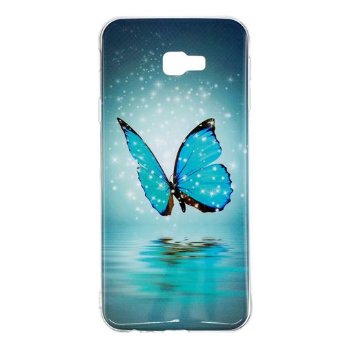 Coque en TPU noctilucide pour l'impression de motifs papillon bleu pour votre Samsung Galaxy J4+