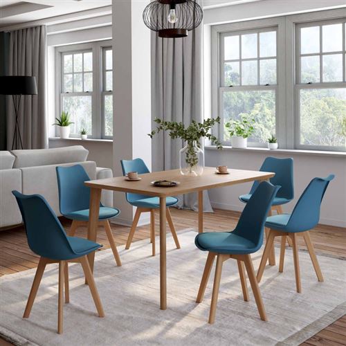 Lot de 6 chaises SARA bleu canard pour salle à manger
