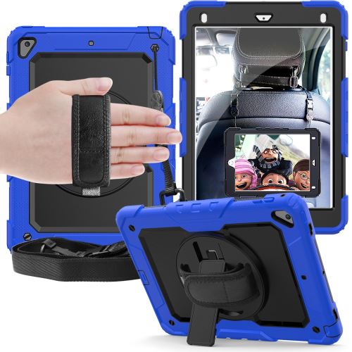 Générique Bleu/Noir Coque En Tpu + Silicone Avec Béquille Pivotante À 360° Et Sangle Foncé/ Pour Apple Ipad 9.7 Pouces (2018)/(2017)/Air 2/Pro 9.7 Pouces (2016)
