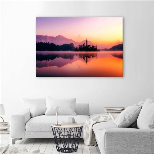 Grand Tableau Sur Toile Cadre Image Deco Canevas Chateau Montagnes Lac Vue 90x60 Achat Prix Fnac