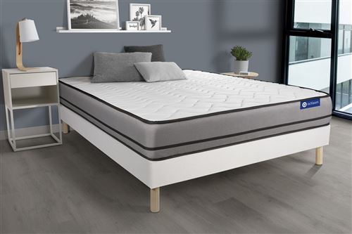 Non Communiqué Blanc Ensemble Matelas Actiflex Night 200X200cm Ressorts Ensaches 3Zones De Confort + Sommier Kit - Image 1