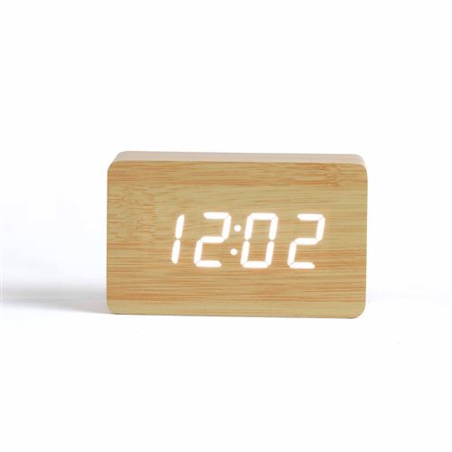 Horloge digitale aspect bois clair en plastique beige