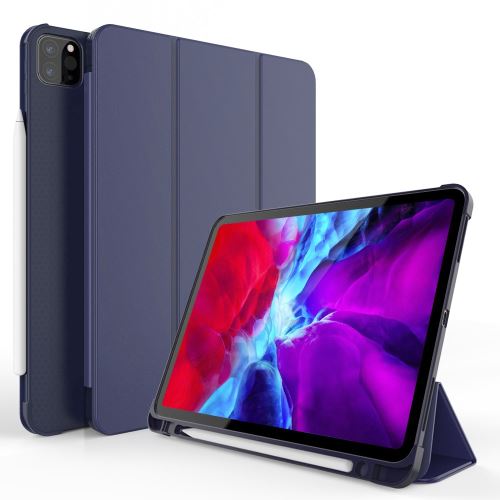Etui en PU + TPU triple avec support et porte-stylo bleu foncé pour Apple iPad Pro 11 pouces (2020)